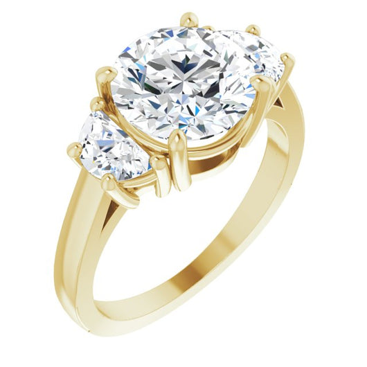 10K Yellow Gold Customizable 3-stone Design with Round Cut Center and Half-moon Side Stones