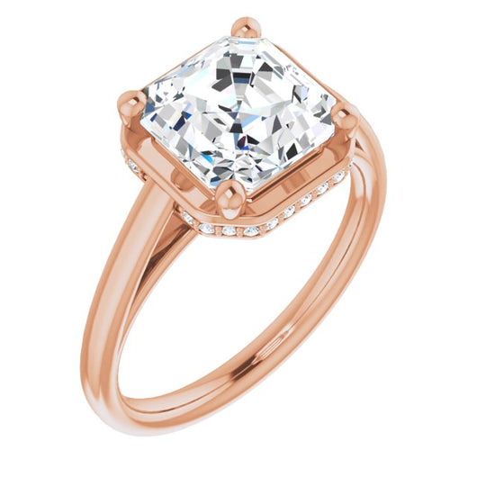 10K Rose Gold Customizable Super-Cathedral Asscher Cut Design with Hidden-stone Under-halo Trellis