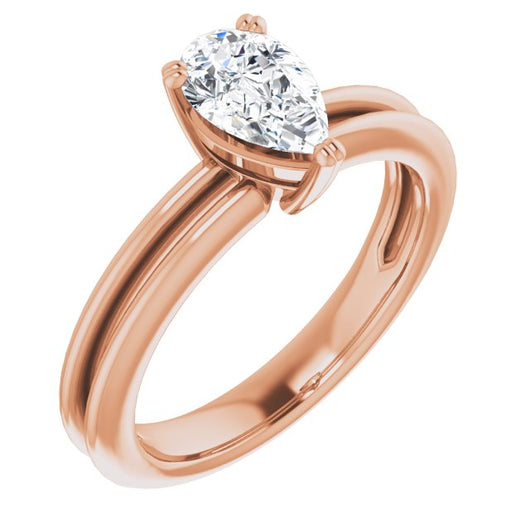 10K Rose Gold Customizable Pear Cut Solitaire with Grooved Band