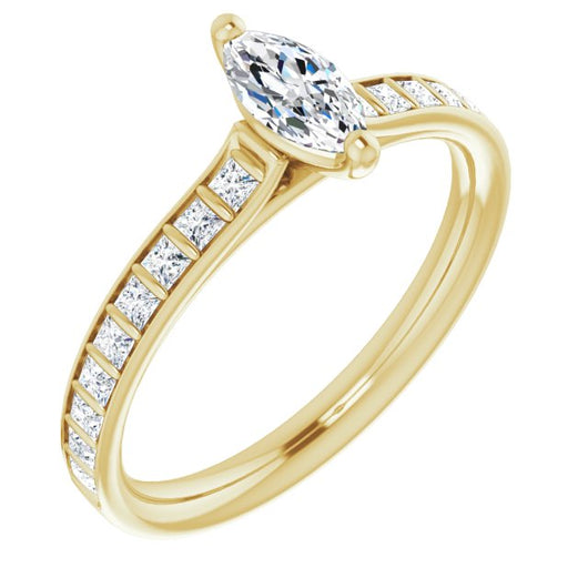 10K Yellow Gold Customizable Marquise Cut Style with Princess Channel Bar Setting