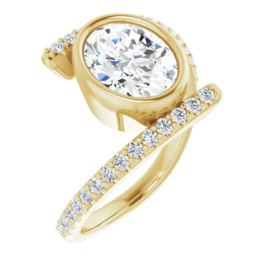 10K Yellow Gold Customizable Bezel-set Oval Cut Design with Bypass Pavé Band