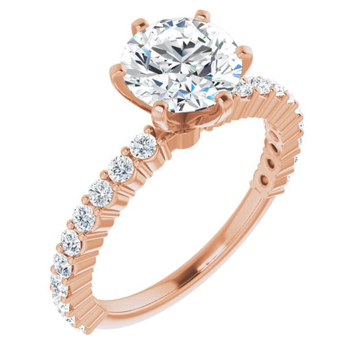 10K Rose Gold Customizable 8-prong Round Cut Design with Thin, Stackable Pav? Band