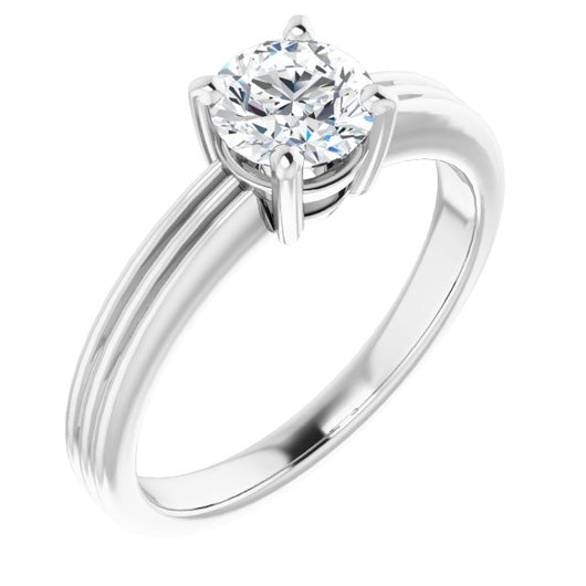 10K White Gold Customizable Round Cut Solitaire with Double-Grooved Band