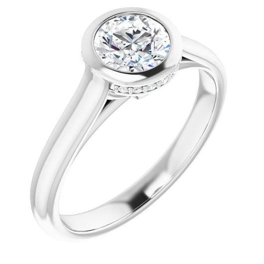 10K White Gold Customizable Round Cut Semi-Solitaire with Under-Halo and Peekaboo Cluster