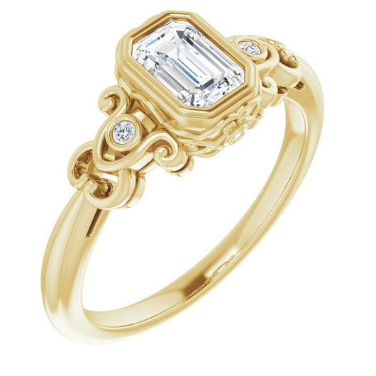 10K Yellow Gold Customizable 5-stone Design with Emerald/Radiant Cut Center and Quad Round-Bezel Accents