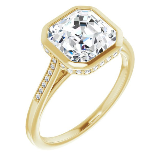 10K Yellow Gold Customizable Cathedral-Bezel Asscher Cut Style with Under-halo and Shared Prong Band