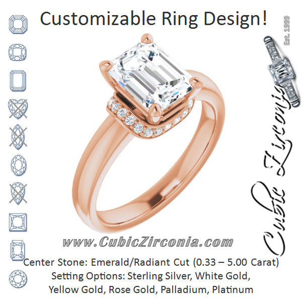 Cubic Zirconia Engagement Ring- The Jennifer Elena (Customizable Radiant Cut Style featuring Saddle-shaped Under Halo)