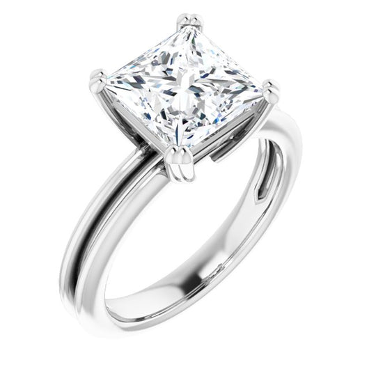 10K White Gold Customizable Princess/Square Cut Solitaire with Grooved Band