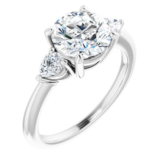 10K White Gold Customizable 3-stone Round Style with Pear Accents