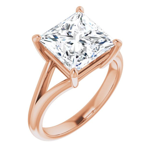 10K Rose Gold Customizable Princess/Square Cut Solitaire with Tapered Split Band