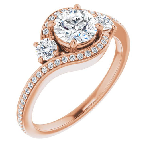 10K Rose Gold Customizable Round Cut Bypass Design with Semi-Halo and Accented Band