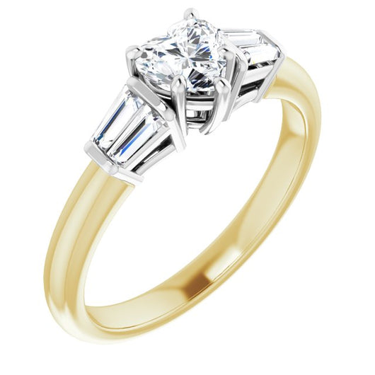 14K Yellow & White Gold Customizable 5-stone Heart Cut Style with Quad Tapered Baguettes