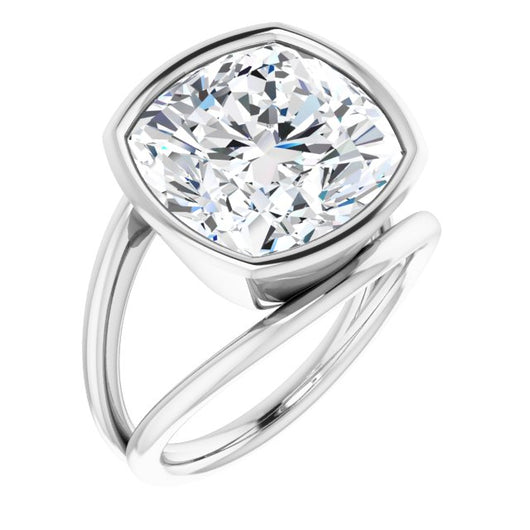 10K White Gold Customizable Bezel-set Cushion Cut Style with Wide Tapered Split Band