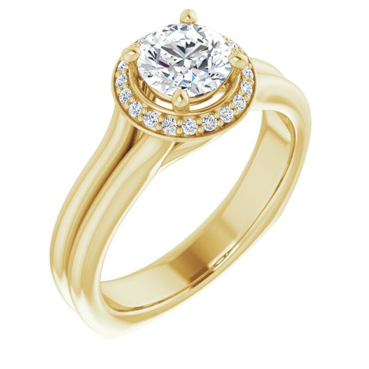 10K Yellow Gold Customizable Round Cut Style with Halo, Wide Split Band and Euro Shank