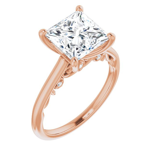 10K Rose Gold Customizable Cathedral-set Princess/Square Cut Style featuring Peekaboo Trellis Hidden Stones