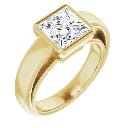 10K Yellow Gold Customizable Cathedral-Bezel Princess/Square Cut Solitaire with Wide Band