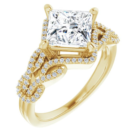 10K Yellow Gold Customizable Princess/Square Cut Design with Intricate Over-Under-Around Pavé Accented Band