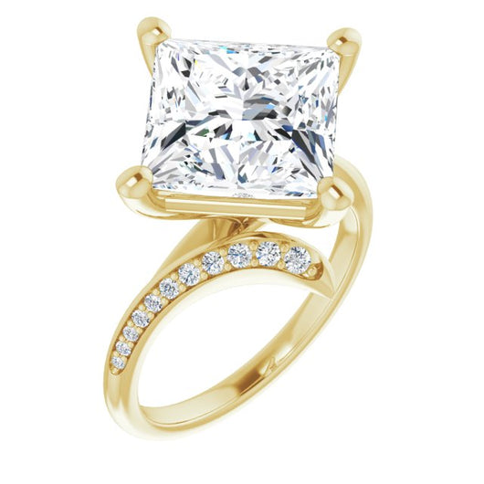 10K Yellow Gold Customizable Princess/Square Cut Style with Artisan Bypass and Shared Prong Band