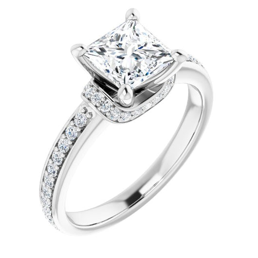 10K White Gold Customizable Princess/Square Cut Setting with Organic Under-halo & Shared Prong Band