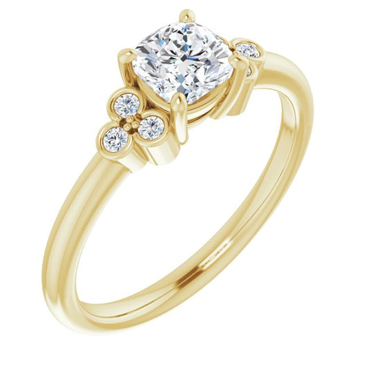 10K Yellow Gold Customizable 7-stone Cushion Cut Center with Round-Bezel Side Stones