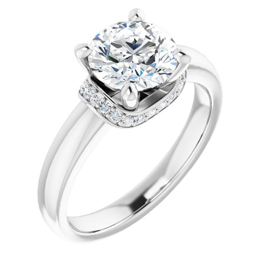 10K White Gold Customizable Round Cut Style featuring Saddle-shaped Under Halo