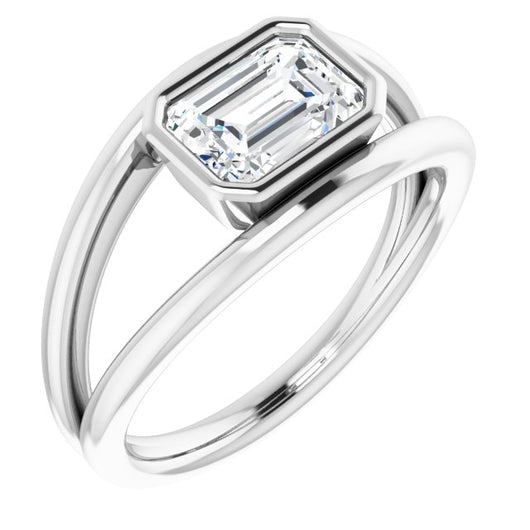 10K White Gold Customizable Bezel-set Emerald/Radiant Cut Style with Wide Tapered Split Band