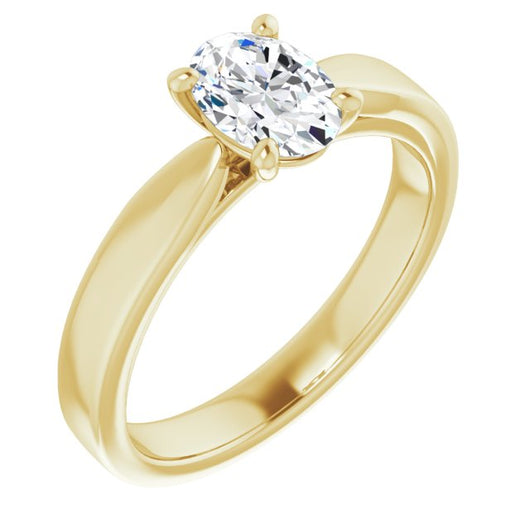 10K Yellow Gold Customizable Oval Cut Cathedral Solitaire with Wide Tapered Band