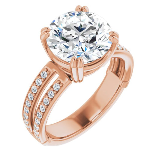 10K Rose Gold Customizable Round Cut Design featuring Split Band with Accents