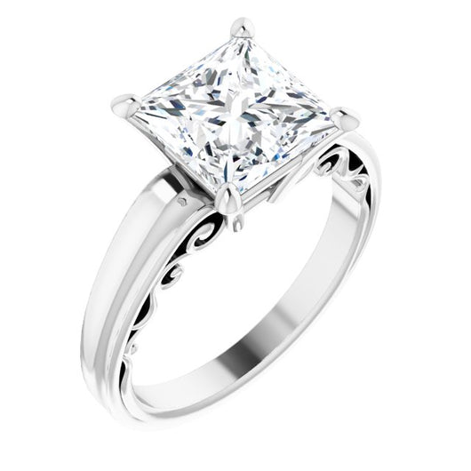 10K White Gold Customizable Princess/Square Cut Solitaire