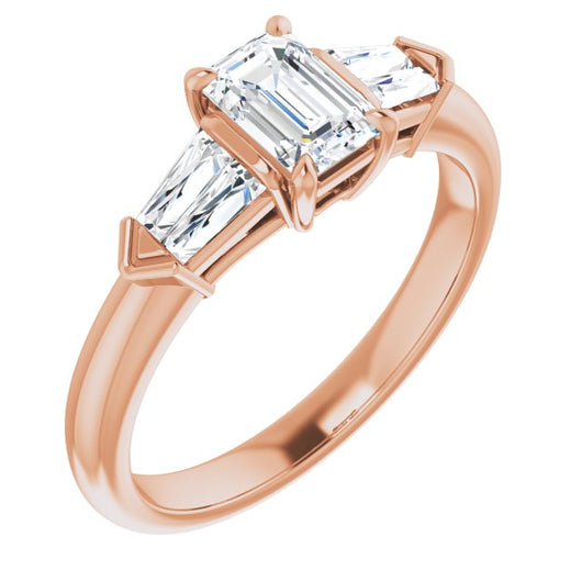 10K Rose Gold Customizable 5-stone Design with Emerald/Radiant Cut Center and Quad Baguettes