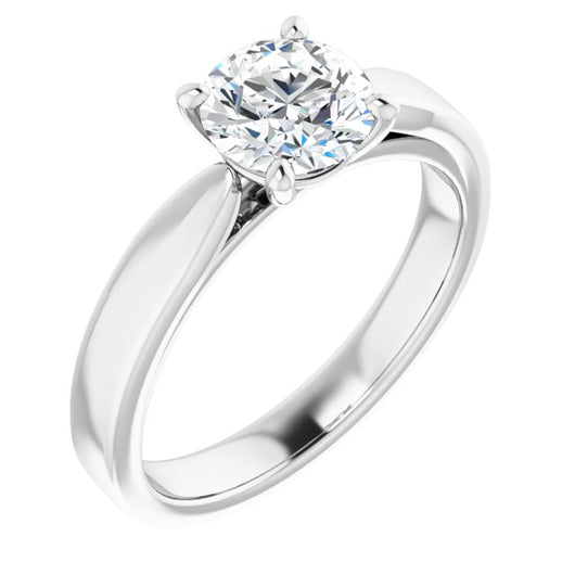 10K White Gold Customizable Round Cut Cathedral Solitaire with Wide Tapered Band