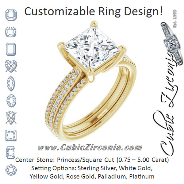 Cubic Zirconia Engagement Ring- The Isidora (Customizable Princess/Square Cut Center with Wide Pavé Accented Band)