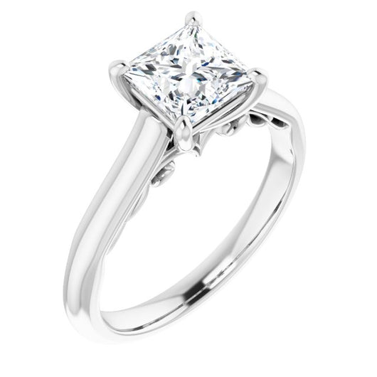 10K White Gold Customizable Princess/Square Cut Cathedral Solitaire with Two-Tone Option Decorative Trellis 'Down Under'