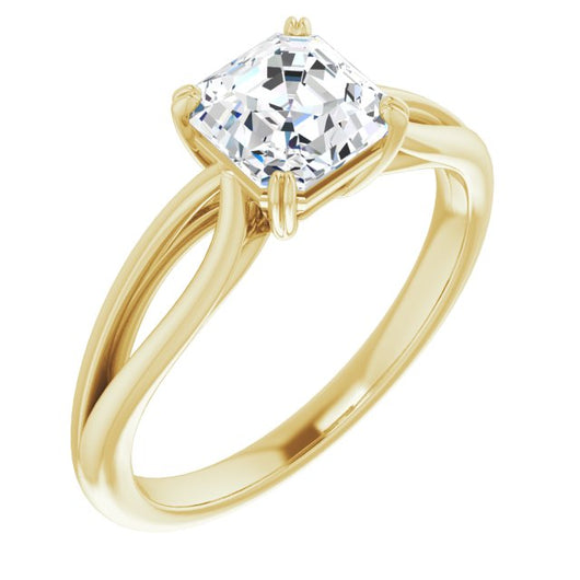 10K Yellow Gold Customizable Asscher Cut Solitaire with Wide-Split Band