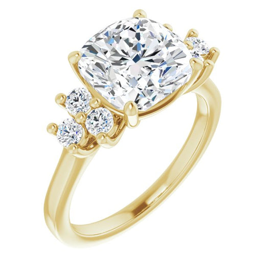 10K Yellow Gold Customizable Cushion Cut 7-stone Prong-Set Design