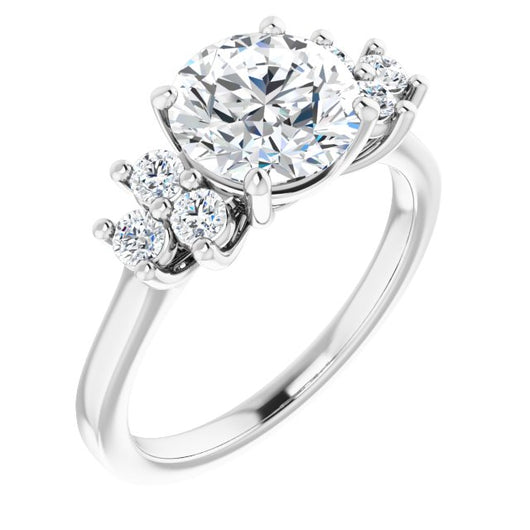 10K White Gold Customizable Round Cut 7-stone Prong-Set Design