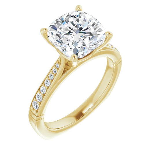 10K Yellow Gold Customizable Cushion Cut Design with Tapered Euro Shank and Graduated Band Accents