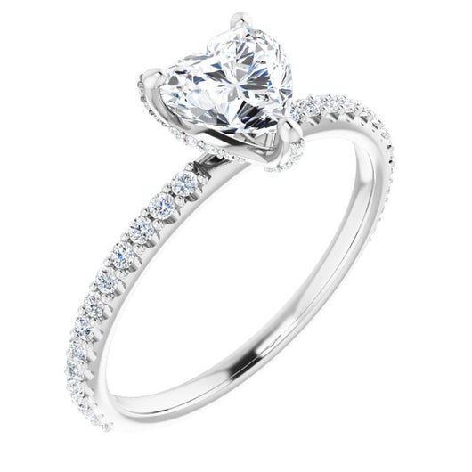 10K White Gold Customizable Heart Cut Design with Round-Accented Band, Micropav? Under-Halo and Decorative Prong Accents)