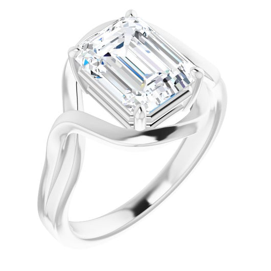 10K White Gold Customizable Emerald/Radiant Cut Hurricane-inspired Bypass Solitaire