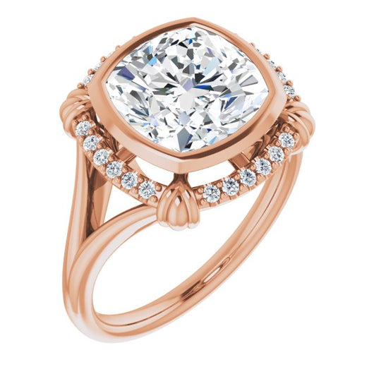 10K Rose Gold Customizable Cushion Cut Design with Split Band and "Lion's Mane" Halo