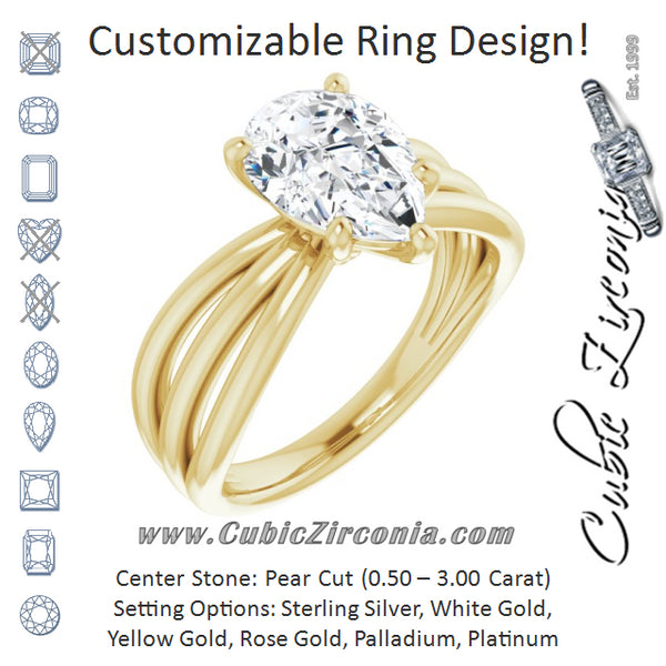 Cubic Zirconia Engagement Ring- The Maha (Customizable Pear Cut Solitaire Design with Wide, Ribboned Split-band)