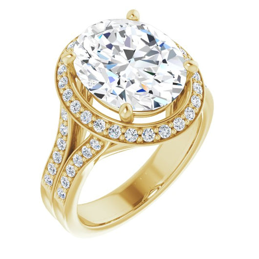 10K Yellow Gold Customizable Oval Cut Halo Style with Accented Split-Band