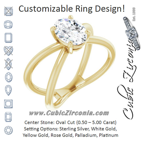 Cubic Zirconia Engagement Ring- The Bǎo (Customizable Oval Cut Solitaire with Semi-Atomic Symbol Band)