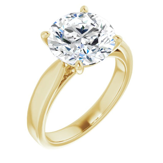 10K Yellow Gold Customizable Round Cut Cathedral Solitaire with Wide Tapered Band