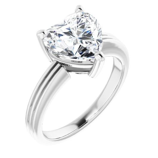 10K White Gold Customizable Heart Cut Solitaire with Double-Grooved Band