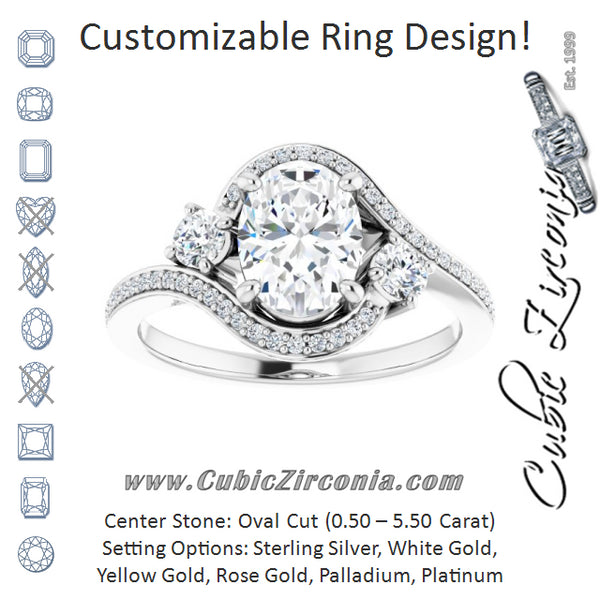 Cubic Zirconia Engagement Ring- The Paris Rae (Customizable Oval Cut Bypass Design with Semi-Halo and Accented Band)