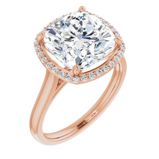 10K Rose Gold Customizable Halo-Styled Cathedral Cushion Cut Design