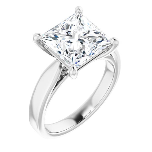 10K White Gold Customizable Princess/Square Cut Cathedral Solitaire with Wide Tapered Band