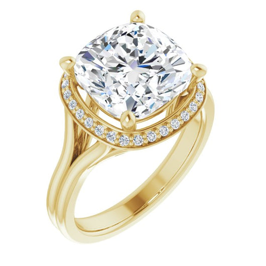 10K Yellow Gold Customizable Cathedral-set Cushion Cut Design with Split-band & Halo Accents