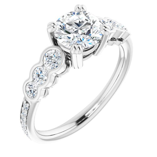 10K White Gold Customizable Round Cut 7-stone Style Enhanced with Bezel Accents and Shared Prong Band